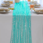 Snowkingdom 10Pcs Turquoise Silver Table Runner 10ft Sparkly Aqua Teal Blue Sheer Glitter Cheesecloth Gauze Party Birthday Decorations for Wedding Bridal Baby Shower Beach Thanksgiving Christmas by Snowkingdom