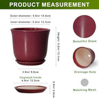 Ceramic Pots for Plants - 5.6 Inch Plant Pot for Indoor Outdoor, Round Succulent Orchid Pot with Drainage Hole and Saucer, Modern Small Planter, Window Office Desk Decor, Teacher Gifts, Red - Image 2
