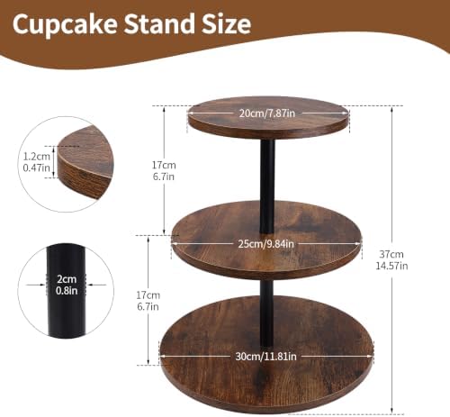 Wooden Cupcake Stand 2 Pack, Large Cupcake Tower Stand for 50 Cupcakes, 3 Tiered Wooden Serving Trays Stand, Soporte Para Cupcakes, Dessert Table Display - Image 2