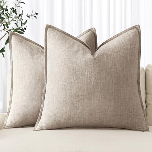 MIULEE Decorative Linen Euro Sham Pillow Covers 24x24 Inch Natural Linen by MIULEE