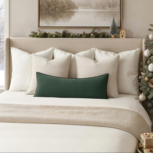 MIULEE Decorative Linen Lumbar Pillow Cover 14x36 Inch Dark Green - Image 2