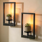 Modern Metal Wall Sconce Candle Holder Set of 2, Matte Black Floating Frame with Removable Glass Chimney, 11.8" Decorative Wall Mounted Lantern for Living Room, Patio, or Planter Display - Image 5