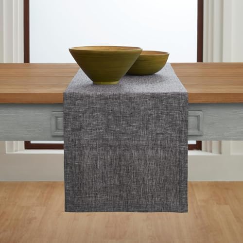 Solino Home 100% Pure Linen Table Runner Black Long, Athena 14 x 156 in - Image 2
