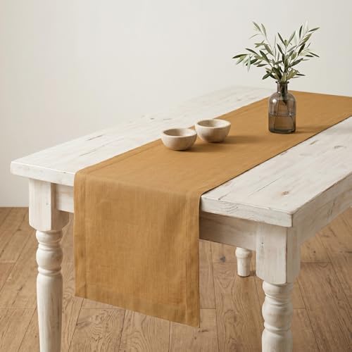 Solino Home 100% Pure Linen Table Runner Caramel Long, Fete 14 x 144 in by SolinoHome