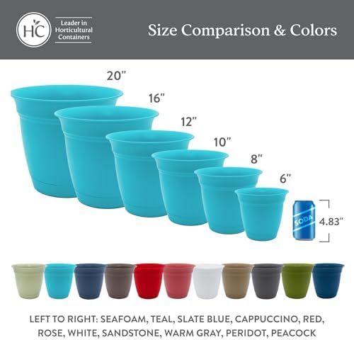 The HC Companies Eclipse Round Planter with Saucer - Outdoor & Indoor Plant Pot with Drainage Holes - Lightweight, UV-Resistant Plastic Pots for Plants, Flowers & Herbs (8" Seafoam, Pack of 1) - Image 6