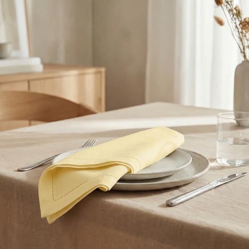 Urban Villa Hemstitch Cloth Dinner Napkins Cotton 20”x20” (Set of 12)-Yellow - Image 4