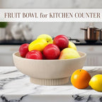 Deobath Large Resin Pedestal Decorative Bowl - Modern Handicraft Bowls for Home Decor - Fruit Bowl for Kitchen Counter - Key Bowl for Entryway Table,Artificial Stone Beige - Image 3
