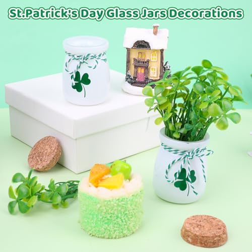 St Patricks Day Decoration - 6PCS St.Patrick's Day Mini Mason Jars with Artificial Shamrock White Green Decorative Jars Saint Patricks Tiered Tray Spring Decor for Home Kitchen Farmhouse Table - Image 6