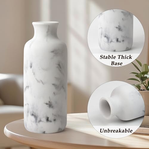 Resin 3 Piece Decorative Vase Set, White Marble Look Farmhouse Home Decor - Image 3
