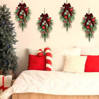 24" Christmas Wreaths for Front Door 2 PCS Christmas Teardrop Swag Winter Wreath with Red Ball Red Berry Pine Needles for Indoor Outdoor Farmhouse Home Wall Window Festival Wedding Decor - Image 6