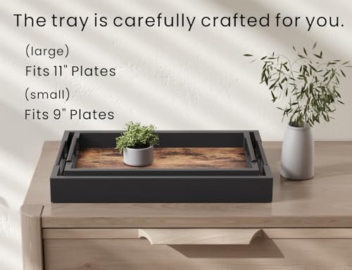 Fibogollo Set of 2 Wooden Serving Trays with Metal Handles - Image 2