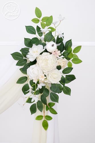 Odouzy Pack of 2 Wedding Arch, Artificial Flowers, Wedding Decor，Flower Garland Be Suited to Banquet, Party, Reception Entrance Welcome Sign and Background Decoration(Champagne White) - Image 5