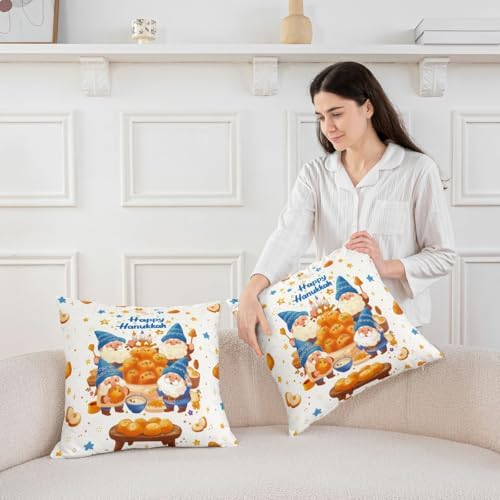 Erosebridal Hanukkah Gnomes Decorative Pillow Covers, Holiday Celebration Throw Pillow Covers 24X24 Set of 2, Happy Hanukkah Cushion Cases for Couch Bed Sofa Home Decor - Image 3