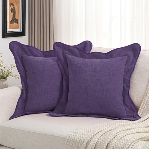 FUTEI Pack of 2 Chenille Throw Pillow Covers 20x20 Inch, Purple by FUTEI