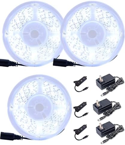 3 Set 20 FT 6500K White Led Strip Lights for Bedroom Dimmable 60 FT LEDs Rope Light Flexible Super Bright White Tape Lights for Ceiling Room Home Decor Luces LEDs by Aalnfe