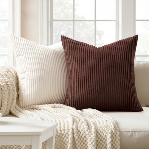 Topfinel Gold Brown Gradient Fall Pillow Case Rustic Throw Pillow Covers 22x22 Inch Set of 4 Soft Farmhouse Corduroy Striped Decorative Cushion Cover for Sofa Couch Living Room Bedroom - Image 3