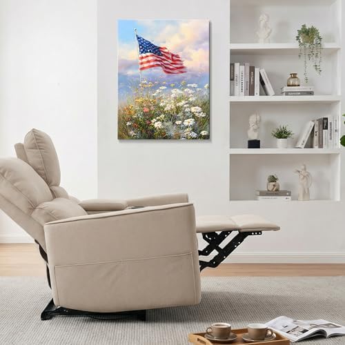 July 4th Patriotic Canvas Wall Art 4th of July USA Decorations American Flag Painting Picture Patriotic Floral Poster Independence Day Home Decor 20x24in - Image 3