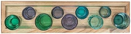 Creative Co-Op 9-Piece Blue and Green Glass Votive Holders on Wood Tray, Multicolor - Image 4
