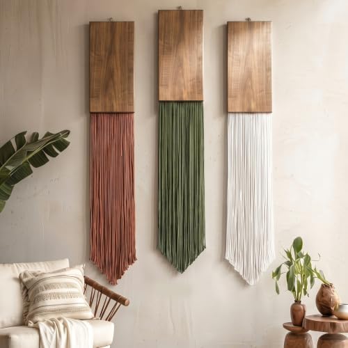 Crystassel Talsylara 3 Pcs Macrame Wall Hanging Wood Yarn Boho Tassel Decor by Unknown