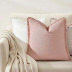 decorUhome Linen Fringe Pink Throw Pillow Covers 24x24 Set of 2 - Image 7