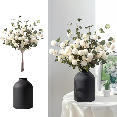 BLOSMON Fake Mum Flowers in Vase, White Dining Table Centerpiece Decor by Blosmon