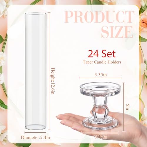 Teenyyou 24 Set Glass Hurricane Pillar Candle Holders Candlestick 12.6" - Image 2