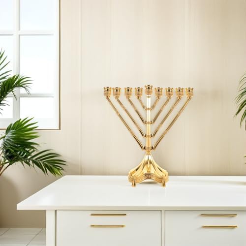 Traditional Hanukkah Menorah Candle Holder, 9 Branches Zinc Alloy Golden - Image 3