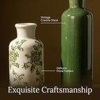 Vintage Ceramic Vase Set of 3, Chinoiserie Rustic Pottery Green Flower Vase - Image 2