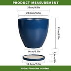 10 Inch Plant Pot - Ceramic Planter with Drainage Hole and Saucer, Modern Flower Pot, Round Planters for Indoor Plants, Home Patio Bathroom Porch Garden Living Room Decor, Blue - Image 3