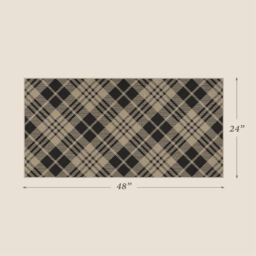 Easy Jute 2x4 Entryway Rug, Black & Beige Diagonal Plaid, Washable - Image 2