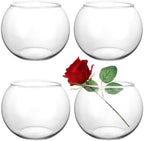 Set of 4 Clear Glass Flower Vases, 6” W x 4.4” H, Bubble Bowl Vases by HWASHIN