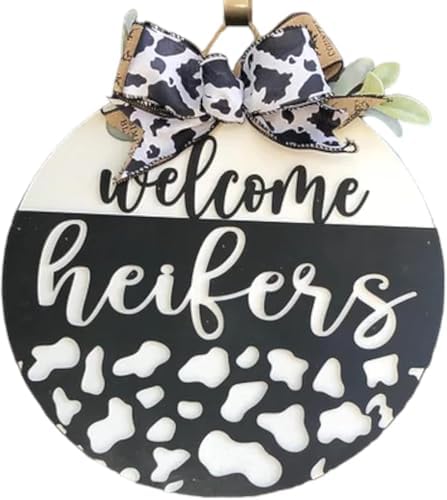 Wood front door sign Wood sign Home decor Welcome sign Sign for front door House warming gift Wedding gift (Welcome Heifers-DS023(A10) P002, 22" Width) by Unknown