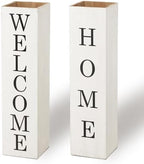 Glitzhome Sets 2 Wooden Welcome Porch Sign, Rustic Double Sided Box-shaped "WELCOME, HOME" Porch Sign for Front Porch Decor, White, 30"H by Glitzhome