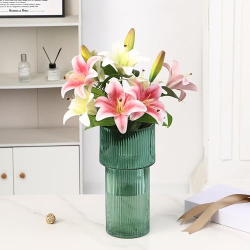 Large Glass Vase, 12 Inches Tall Vase for Flowers, Green Flower Vases for Bouquet, Modern Green Glass Vases for Living Room, Dining Table, Office, Entryway, Mantle, Shelf, Wedding Gifts - Image 4
