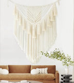 Jakalin Macrame Wall Hanging Small Yarn Wall Art Ivory Boho Decor 31"Wx39"L - Image 2