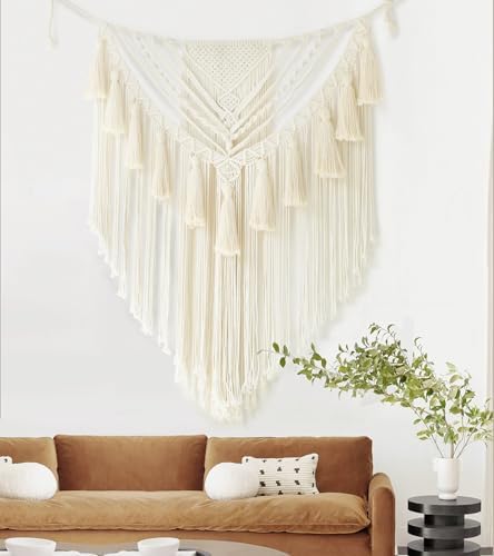Jakalin Macrame Wall Hanging Small Yarn Wall Art Ivory Boho Decor 31"Wx39"L - Image 2