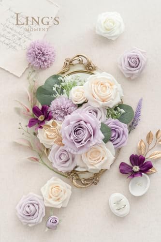Ling's moment Purple Artificial Wedding Flowers Grand Combo, Lilac & Cream - Image 4