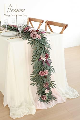 Floroom 6ft Artificial Eucalyptus Garland with Flowers Fake Greenery Faux Floral Vine Garland for Table Decor Wedding Centerpieces Bridal Shower Party Decorations, Dusty Rose & Mauve - Image 2