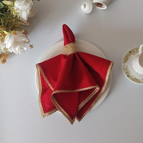Lace Cloth Napkins, 100% Cotton, 12 Pack, 20x20 Inch, Tango Red/Golden - Image 3