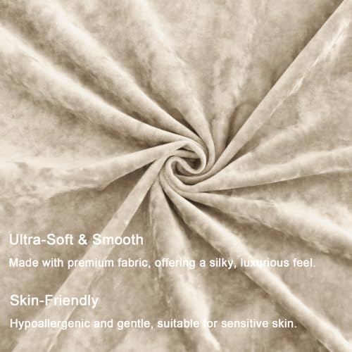 Greek Velvet Euro Sham Covers Set of 2 26x26 Luxury Soft Solid Pillow Covers for Living Room Bedroom Yard,Beige - Image 2