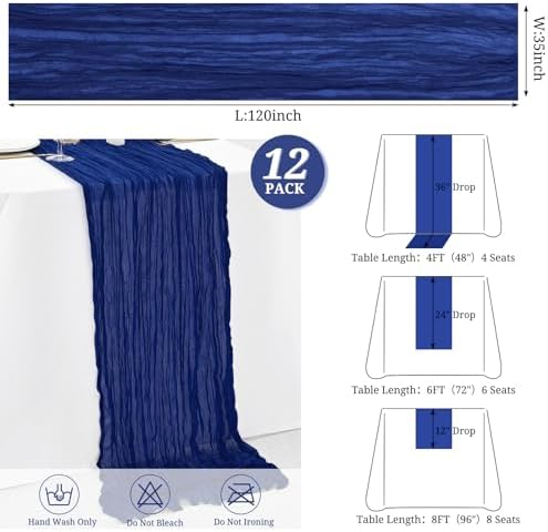 12 Pack Royal Blue Cheesecloth Table Runners, 35x120 Inch - Image 3