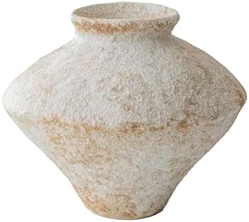 Rustic Textured Ceramic Vase, Handcrafted White Pottery Vase for Home Decor by CozyWel