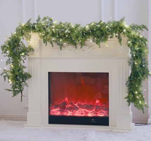 MISSPIN Christmas Garland with Lights, Real Touch Winter Pine Garland, Green Artificial Greenery Garland for Table, Mantle, Wall, Indoor, Outdoor Christmas Decorations by MISSPINWEDDING