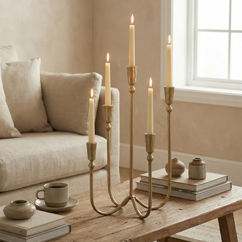 Large Iron Candelabra Centerpieces for Tables, 5 Arm Taper Candle Holders - Image 2