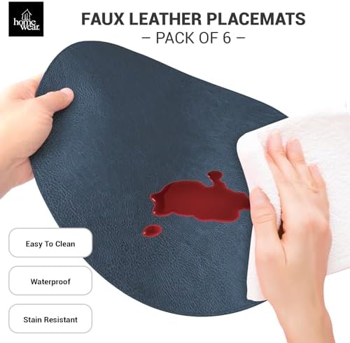 Morgan Faux Leather Set of 12 Placemats, 15" Round, Navy, Heat Resistant, Stain Resistant, Non-Slip, Reversible, Durable Table Mats for Kitchen, Dining Table, Indoor Washable Use - Image 5