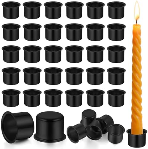 Sliner 100 Pack 0.87'' Black Metal Candle Holders with Round Flat Base by Sliner