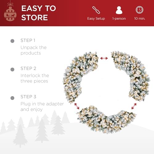 Best Choice Products 60in Large Flocked Artificial Pre-Lit Fir Christmas Wreath Holiday Accent Decoration w/ 300 2-in-1 LED Lights, 930 PVC Tips - Image 5