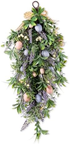 Glitzhome Easter Swag 28 Inch Artificial Spring Teardrop Wreath for Front Door & Porch Wall, Spring Easter Decor Decorative Swag by Glitzhome