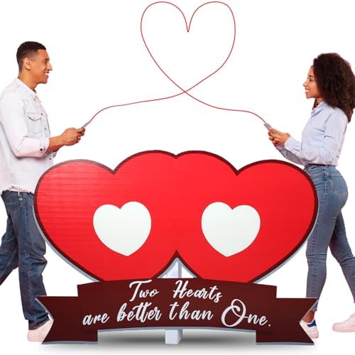 Bucherry 4 ft Heart Cardboard Cutout Valentine's Day Photo Prop Two Hearts Cardboard Stand Life Size Valentines Party Backdrop Decoration Stand up for Anniversary Wedding Engagement Party Decoration by Bucherry