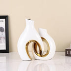Ceramic Vase Set of 2 for Home Decor, White and Gold Abstract Intertwined Sculptural Vases, Decorative Pottery Centerpiece for Living Room, Dining Table or Entryway, Minimalist Art Decor Gift - Image 5